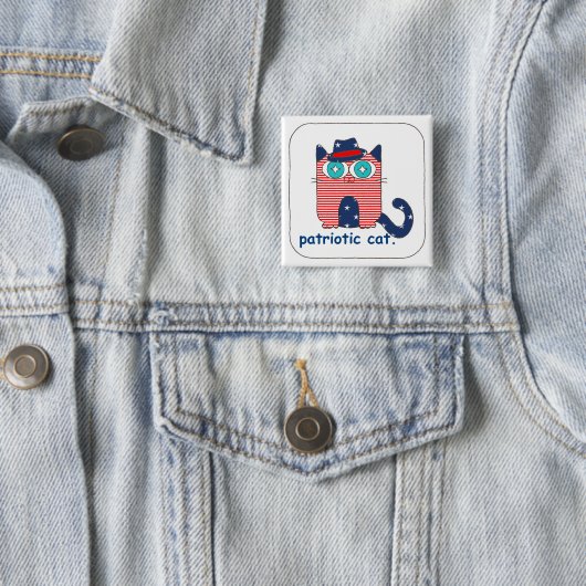 Badge Carré 5 Cm Bouton de chat patriotique (En situation)