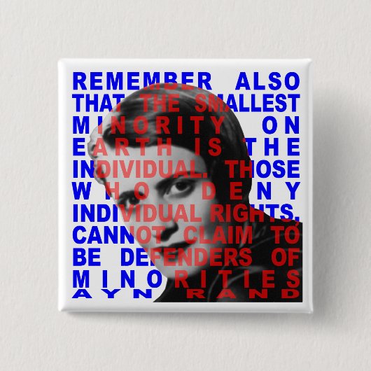 Badge Carré 5 Cm Bouton de citation d'Ayn Rand (Devant)