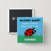Badge Carré 5 Cm Bouton de coccinelle d'alerte d'allergie (Devant & derrière)