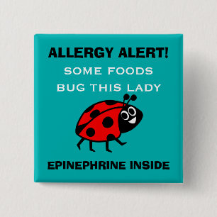 Badge Carré 5 Cm Bouton de coccinelle d'alerte d'allergie