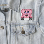 Badge Carré 5 Cm Bouton de cochon rose (En situation)