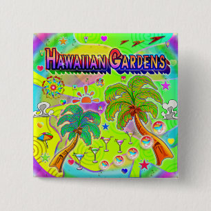 Badge Carré 5 Cm Bouton de concentration des jardins hawaïens