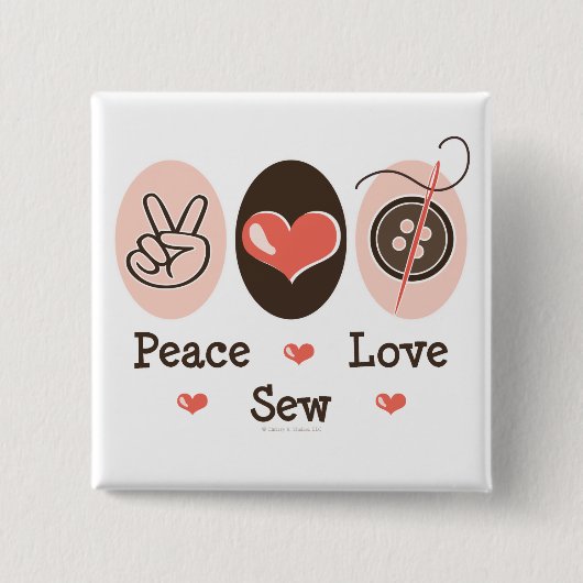 Badge Carré 5 Cm Bouton de couture Peace Love (Devant)