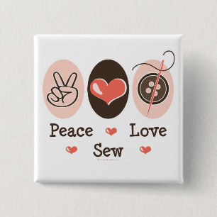 Badge Carré 5 Cm Bouton de couture Peace Love