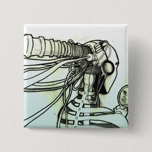 Badge Carré 5 Cm Bouton de cyborg (Devant)