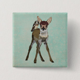 Badge Carré 5 Cm Bouton de faon et de hibou