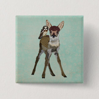 Badge Carré 5 Cm Bouton de faon et de hibou