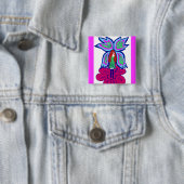 Badge Carré 5 Cm Bouton de fée de fleur (En situation)