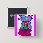 Badge Carré 5 Cm Bouton de fée de fleur (Devant & derrière)