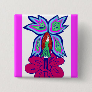 Badge Carré 5 Cm Bouton de fée de fleur