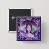 Badge Carré 5 Cm Bouton de fée de pluie violette (Devant & derrière)