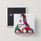 Badge Carré 5 Cm bouton de fille de scooter (Devant & derrière)