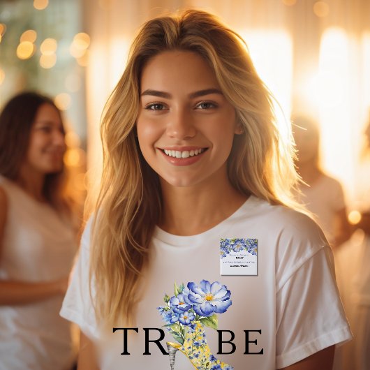 Badge Carré 5 Cm Bouton de Fleurissement de Mariage Chinoiserie Ble