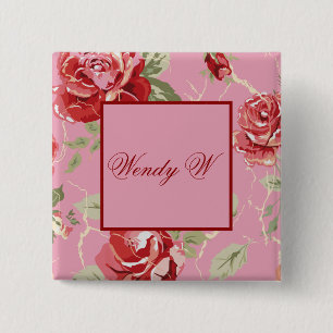 Badge Carré 5 Cm Bouton de fleurs de cerisier rouge rose