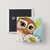 Badge Carré 5 Cm Bouton de hibou d'Elf (Devant & derrière)