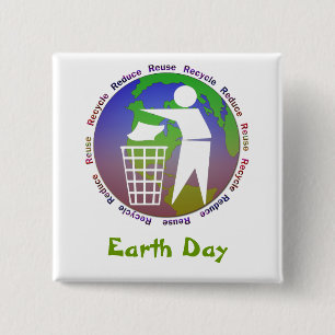 Badge Carré 5 Cm Bouton de jour de la terre