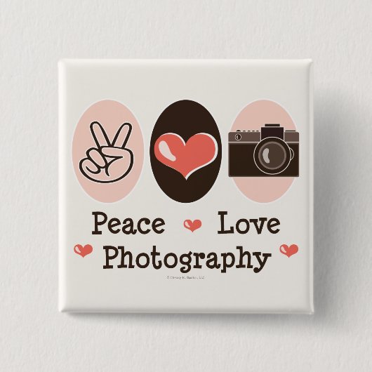 Badge Carré 5 Cm Bouton de la caméra Peace Love (Devant)