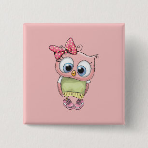 Badge Carré 5 Cm Bouton de la chouette