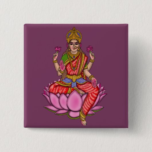 Badge Carré 5 Cm Bouton de la déesse Lakshmi (Devant)
