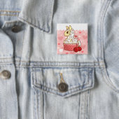 Badge Carré 5 Cm Bouton de lama de petit gâteau (En situation)