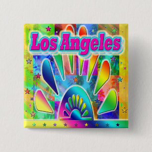 Badge Carré 5 Cm Bouton de Los Angeles Sun & Palms
