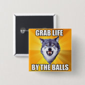 Badge Carré 5 Cm Bouton de loup de courage (Devant & derrière)