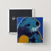 Badge Carré 5 Cm Bouton de loutre de mer (Devant & derrière)