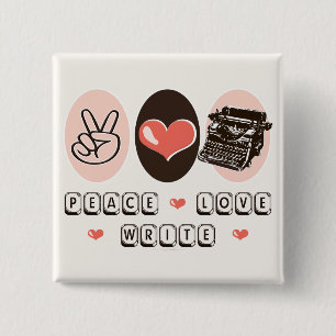 Badge Carré 5 Cm Bouton de machine à écrire Peace Love