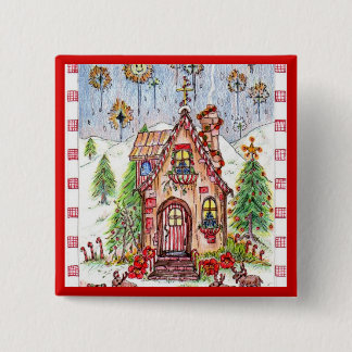 Badge Carré 5 Cm Bouton de maison de Noël