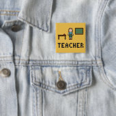 Badge Carré 5 Cm Bouton de maître d'école de pixel (En situation)