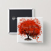 Badge Carré 5 Cm Bouton de mariage de l'arbre rouge (Devant & derrière)