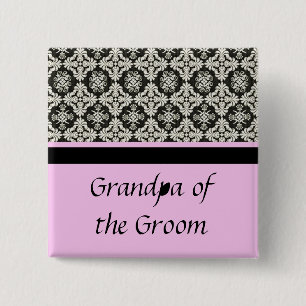 Badge Carré 5 Cm bouton de mariage en damas. pour grand-père