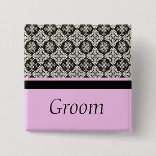 Badge Carré 5 Cm bouton de mariage en damas pour le marié