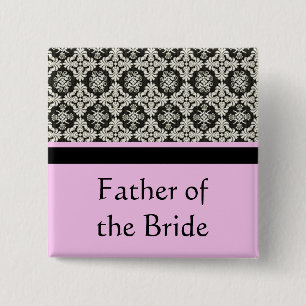 Badge Carré 5 Cm bouton de mariage en damas. pour père, frère