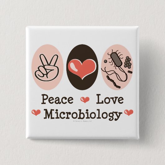 Badge Carré 5 Cm Bouton de microbiologie Peace Love (Devant)