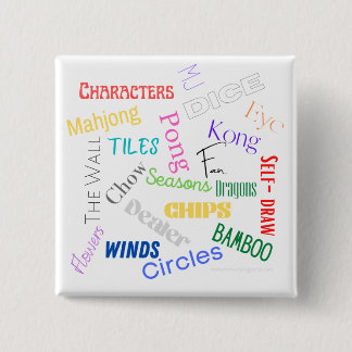 Badge Carré 5 Cm Bouton de mots Mahjong