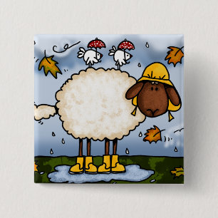 Badge Carré 5 Cm bouton de moutons d'automne