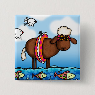 Badge Carré 5 Cm bouton de moutons d'été