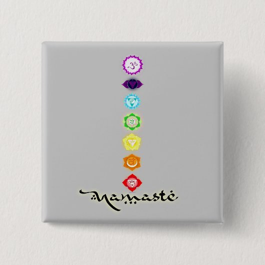 Badge Carré 5 Cm Bouton de Namaste Chakras (Devant)