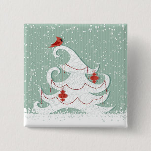 Badge Carré 5 Cm Bouton de Noël blanc