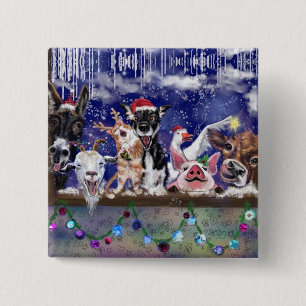 Badge Carré 5 Cm Bouton de Noël Cadeau Fête animalière amusante