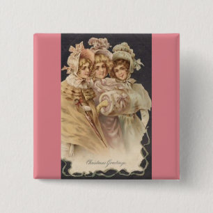 Badge Carré 5 Cm Bouton de Noël Victorien rose vintage