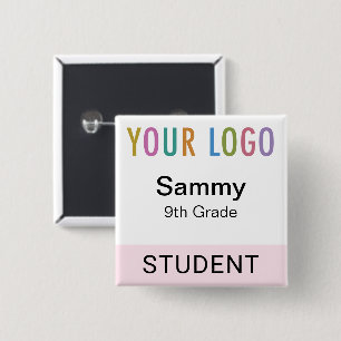 Badge Carré 5 Cm Bouton de nom d'élève réutilisable Logo de l'école