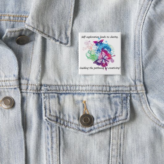Badge Carré 5 Cm Bouton de papillon. L'inspiration soit avec vous (En situation)