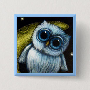 Badge Carré 5 Cm Bouton de personnalisation du hibou dans la lune