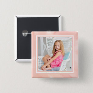 Badge Carré 5 Cm Bouton de photo de bébé pêche aquarelle mignon