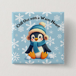 Badge Carré 5 Cm Bouton de pingouin mignon - Refroidir avec un coeu