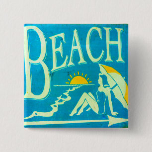 Badge Carré 5 Cm bouton de plage bleu