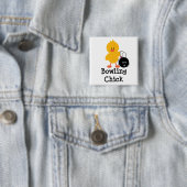 Badge Carré 5 Cm Bouton de poussin de bowling (En situation)