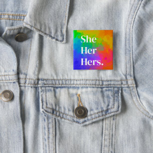 Badge Carré 5 Cm Bouton de pronom peinture arc-en-ciel 